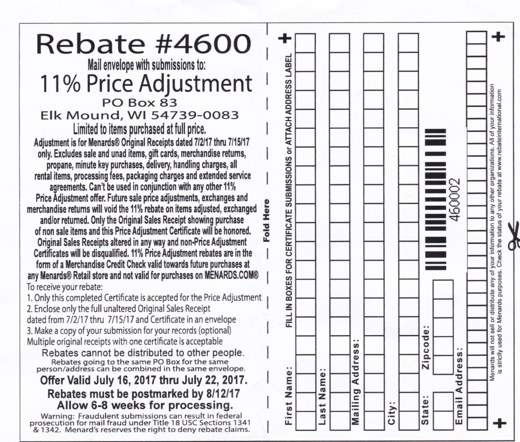 Menards 11 Rebate Adjustment Form