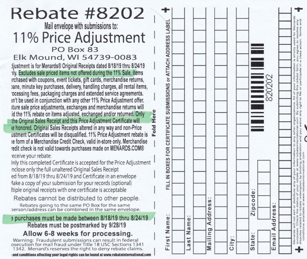 Menards 11 Rebate Adjustment Form 2022