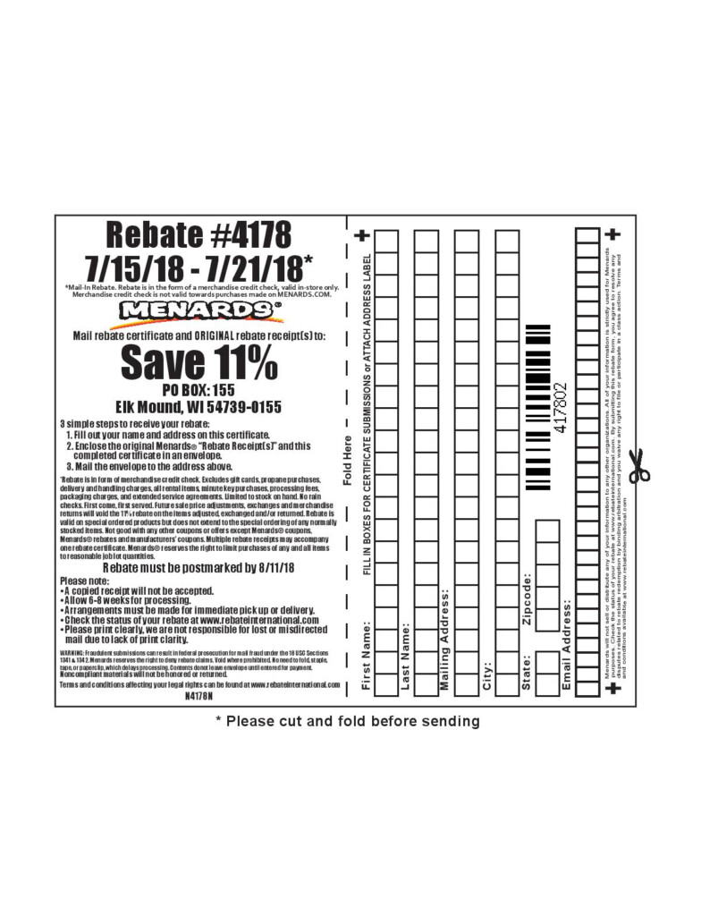 Menards 11 Rebate Form 4178