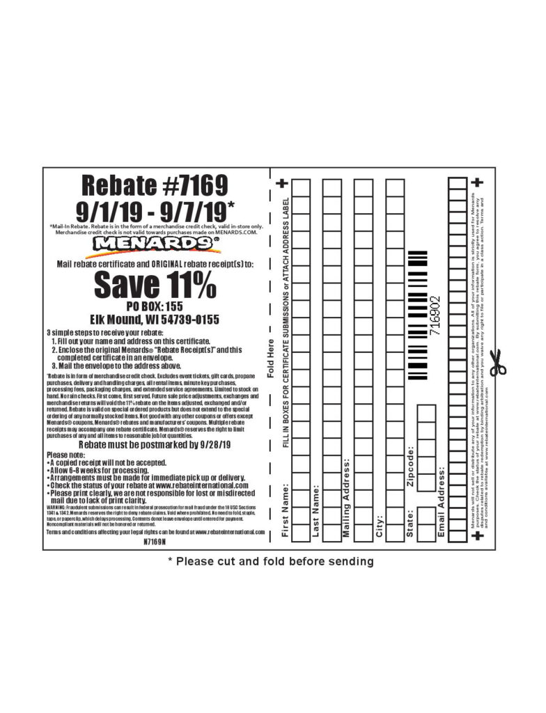 Menards 11 Rebate Form 7169