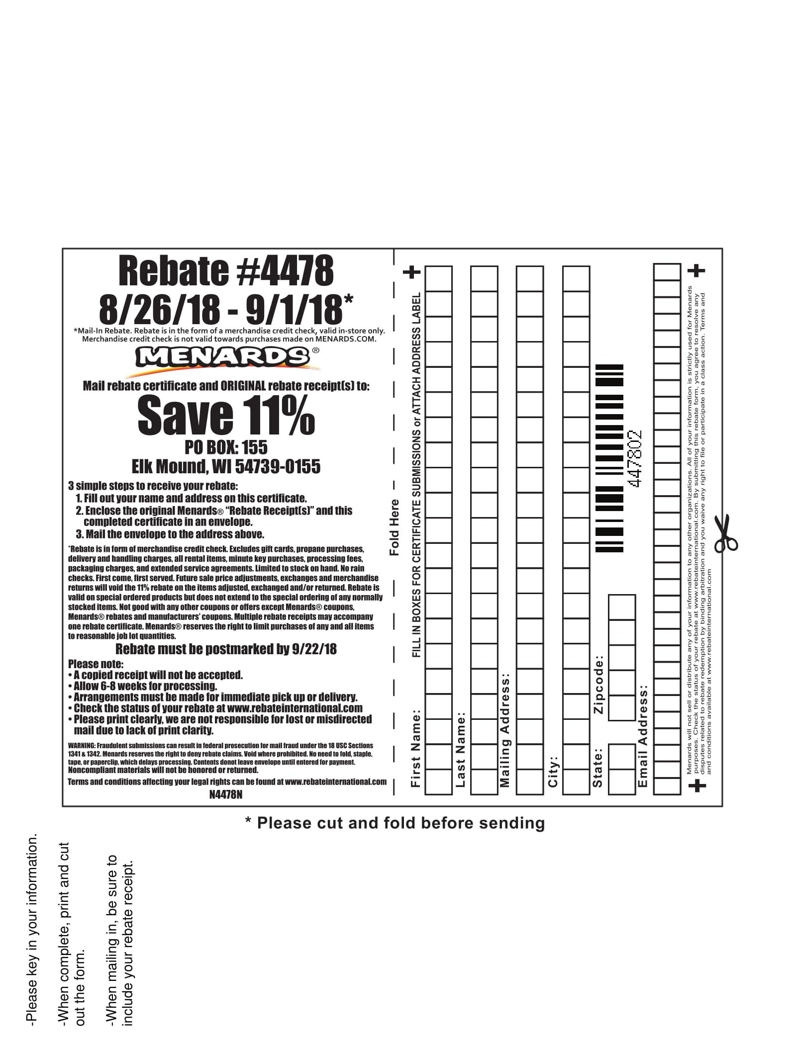 Menards 4478 Rebate Form