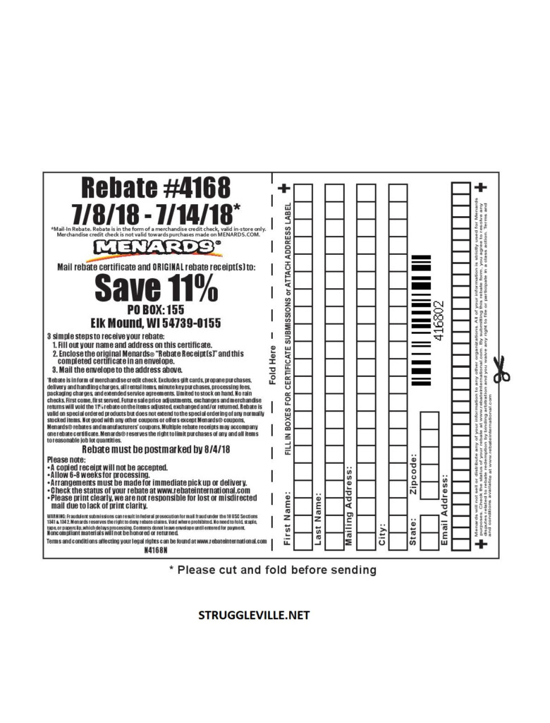 Menards Rebate 4168 Form