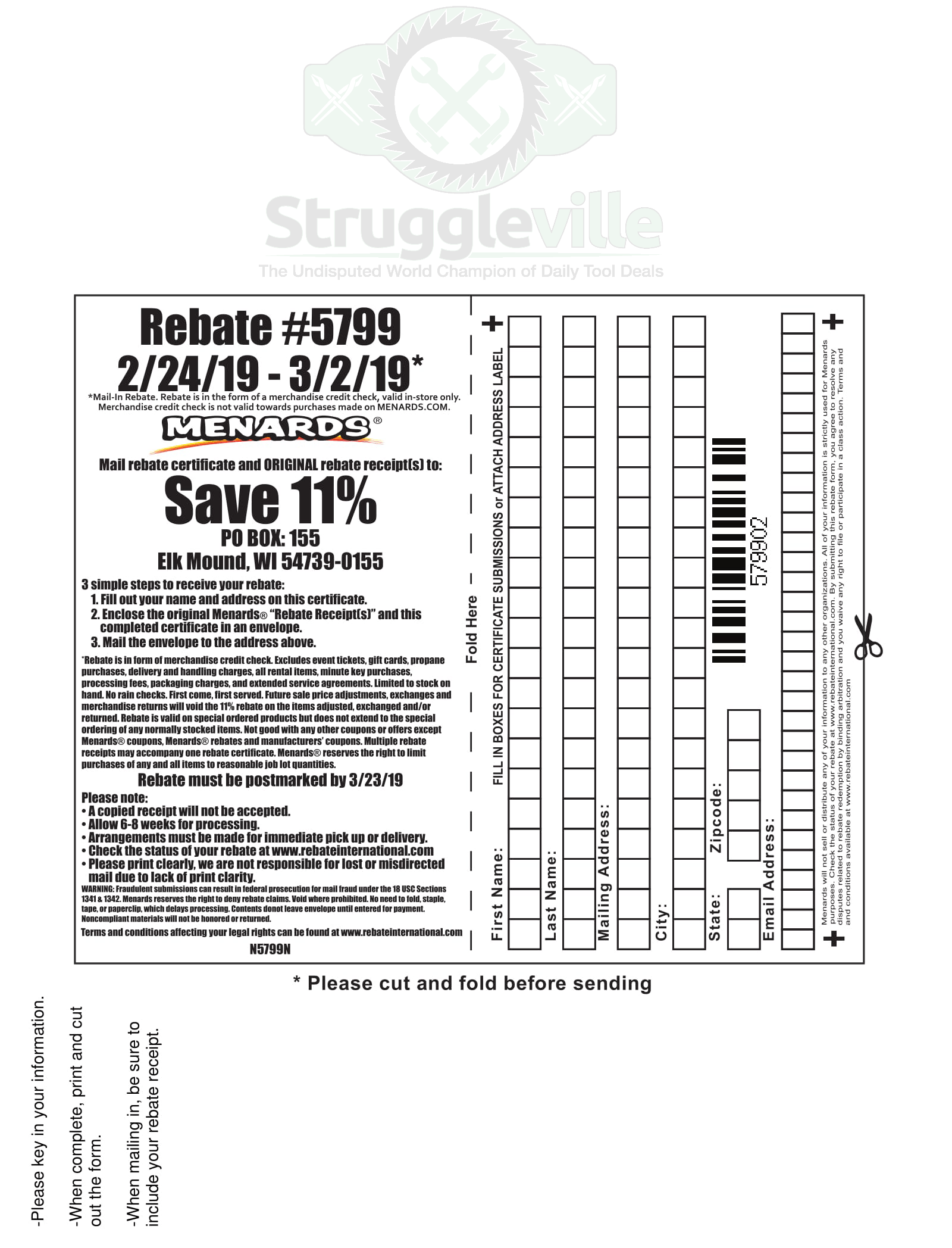 Menards Rebate 5799 Form