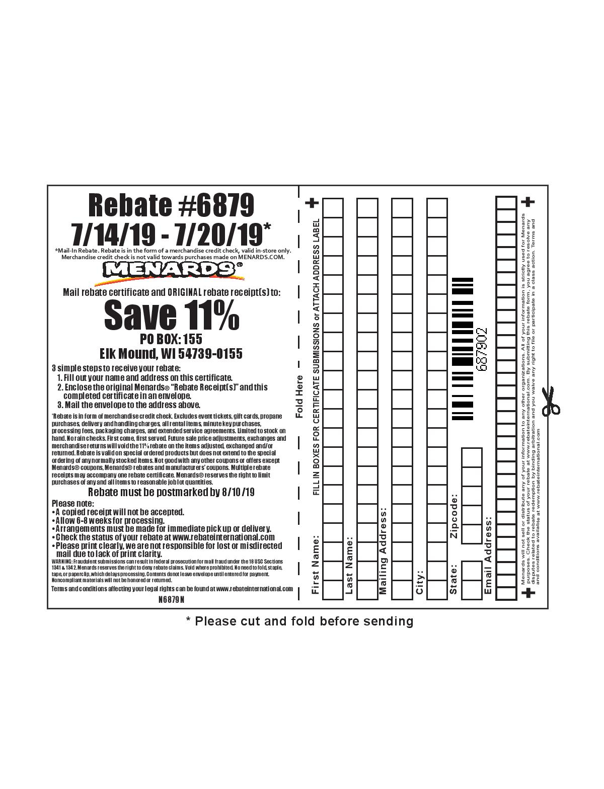 Menards Rebate 6879 Form