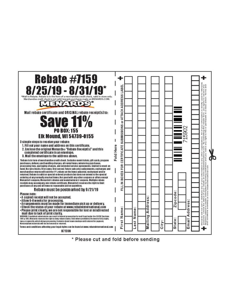 Menards Rebate 7159 Form