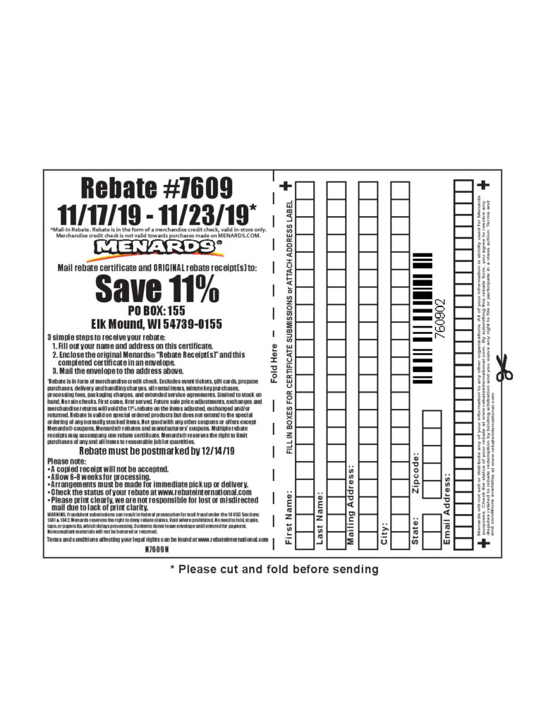 Menards Rebate 7609 Form