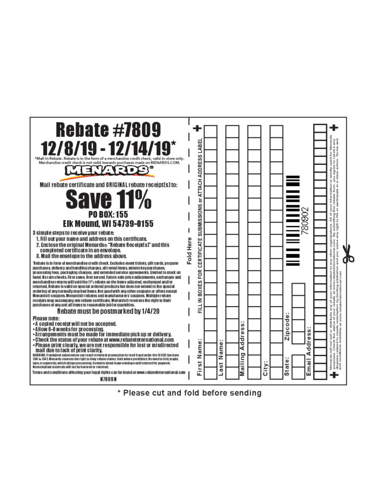 Menards Rebate 7809 Form