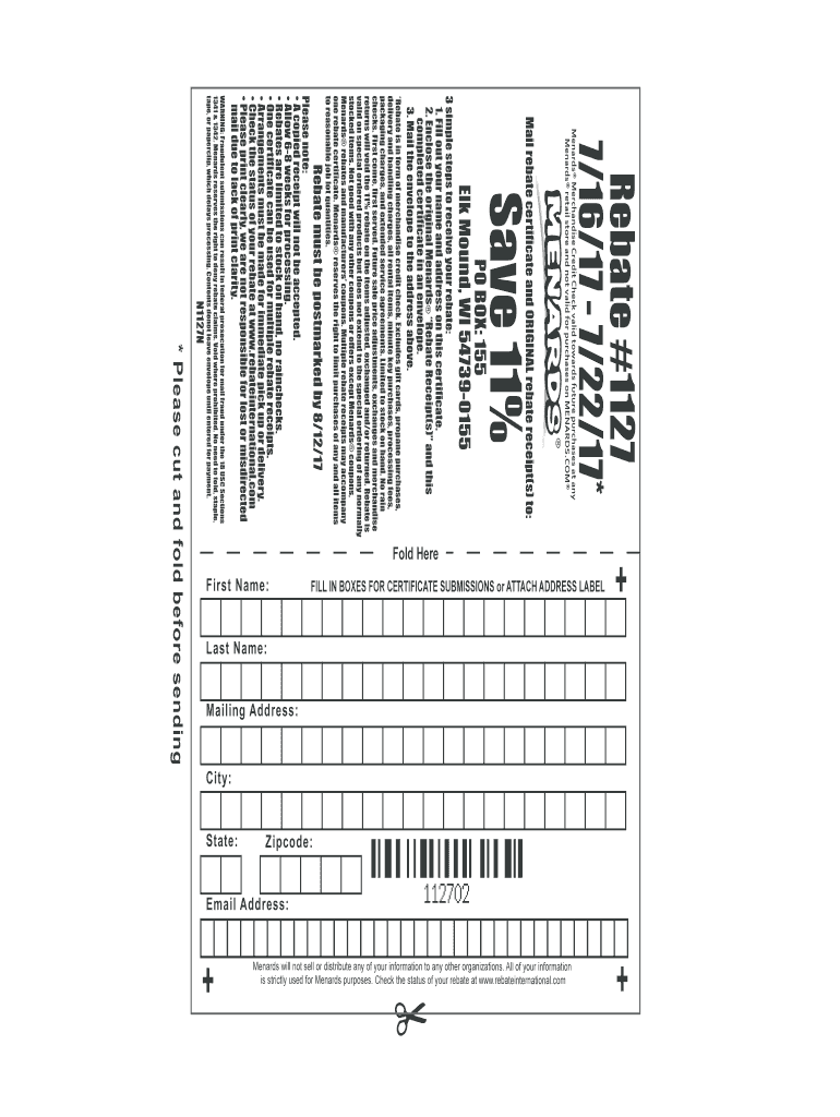 Menards Rebate Form 1127