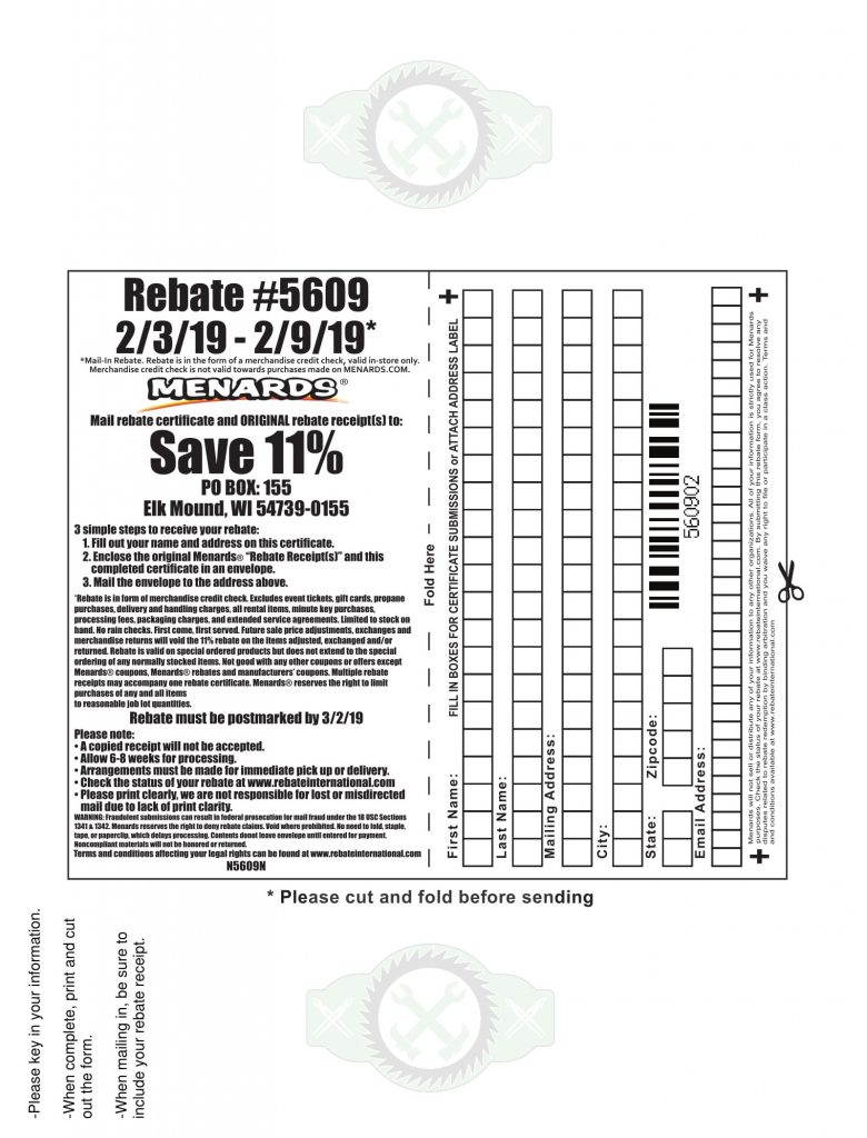 Menards Rebate Form 5609