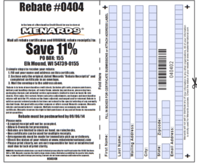 Menards 11 Rebate Going On Now