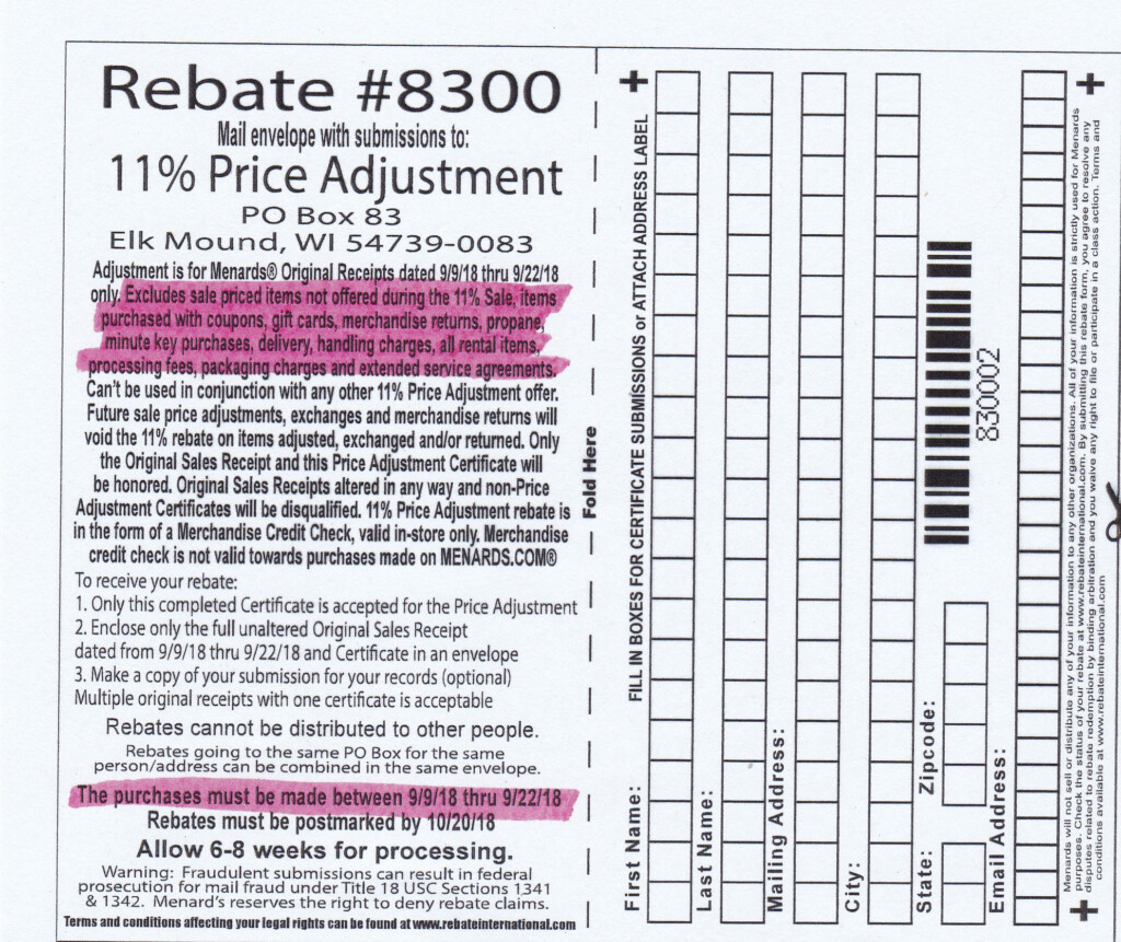 Menards 11 Price Adjustment Rebate 8300