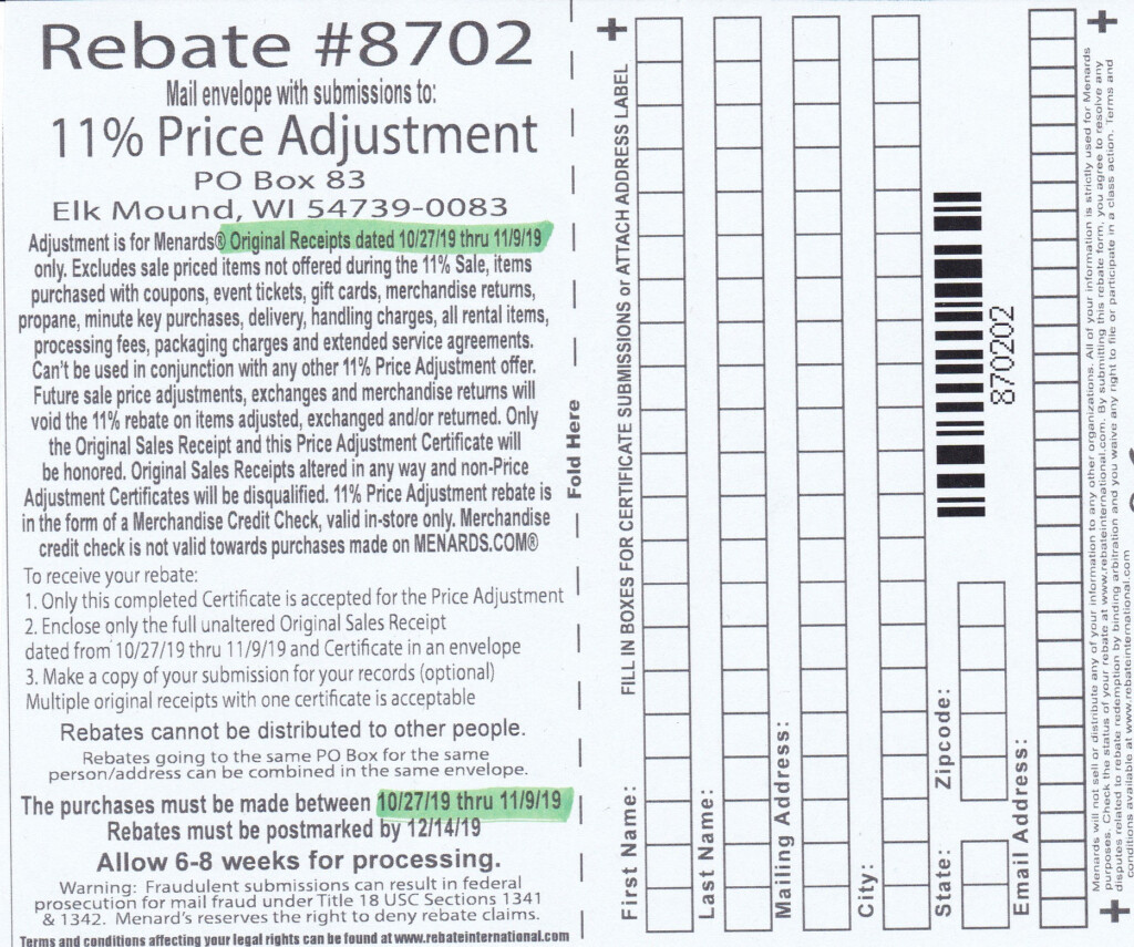 Menards Rebate 10 20 19-10 27 19