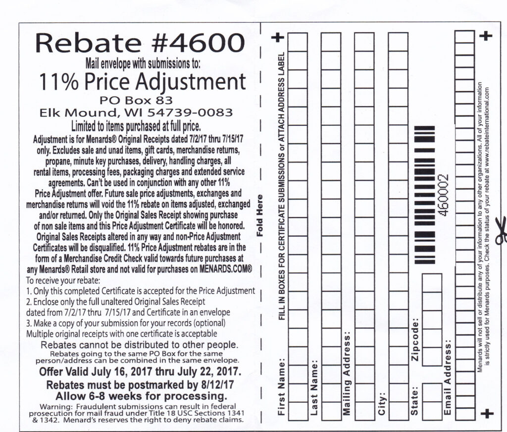 Menards 11 Percent Rebate June 2023