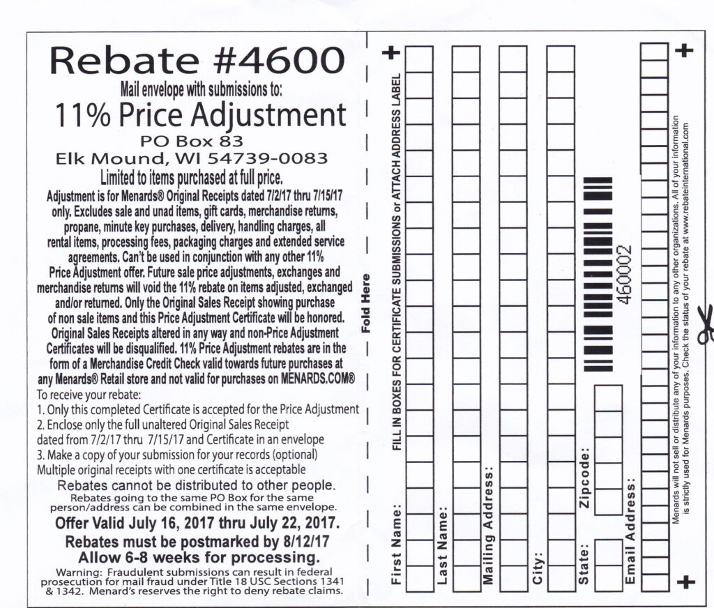 Menards 11 Price Adjustment Rebate Form 2023