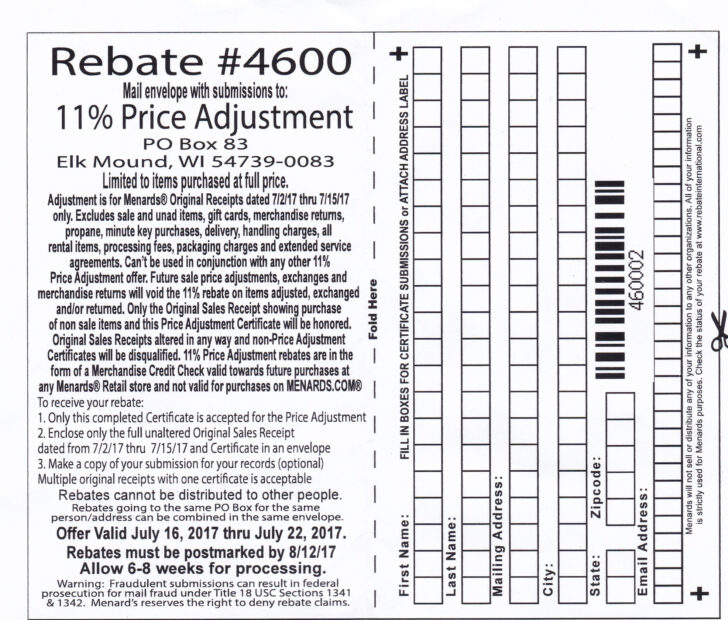 Menards Rebate 8700 11 Price Adjustment