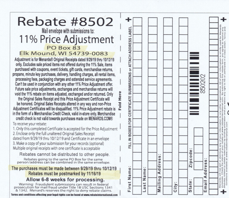 Menards Rebate 5 11 19 Price Adjustment