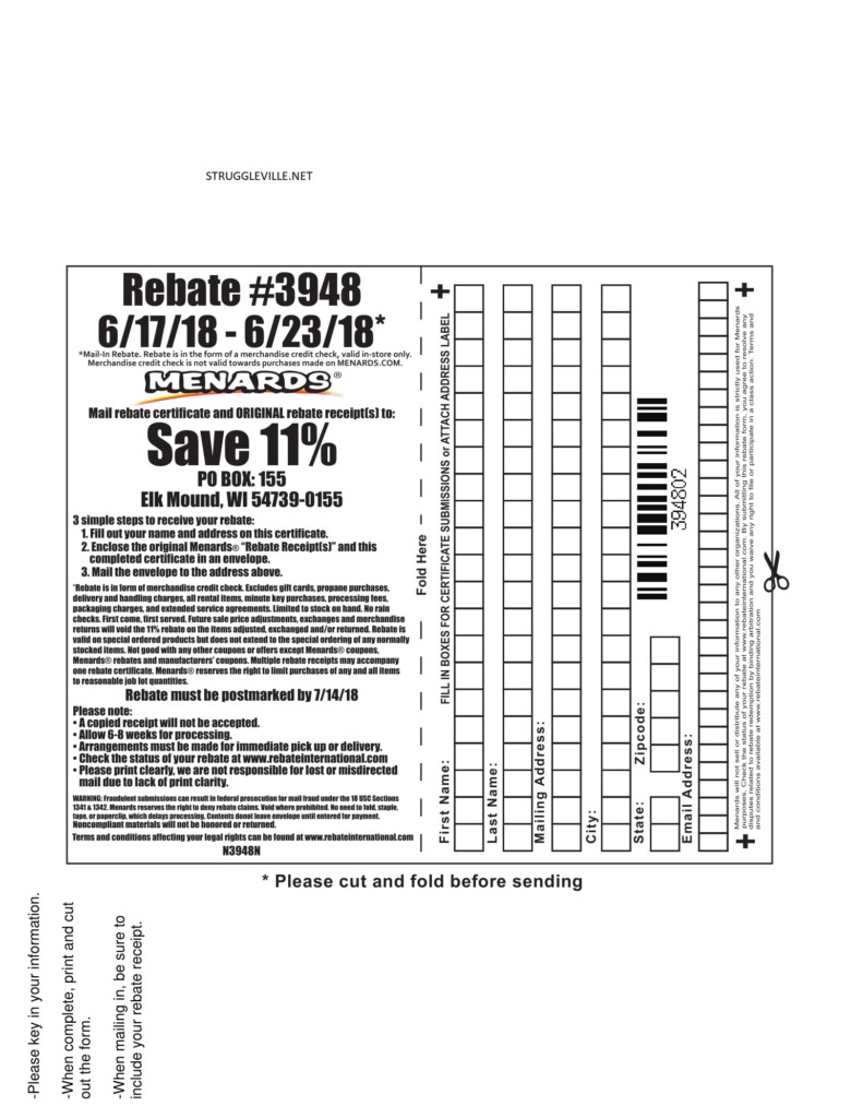 Rebate Receipt Menards