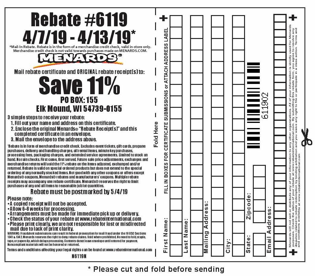 Menards 11 Rebate 6119