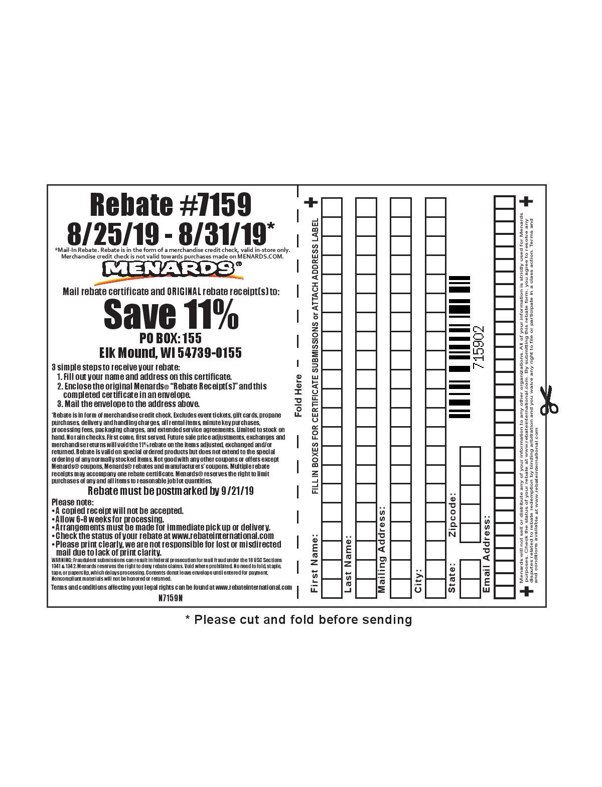 Menards Rebate 7159